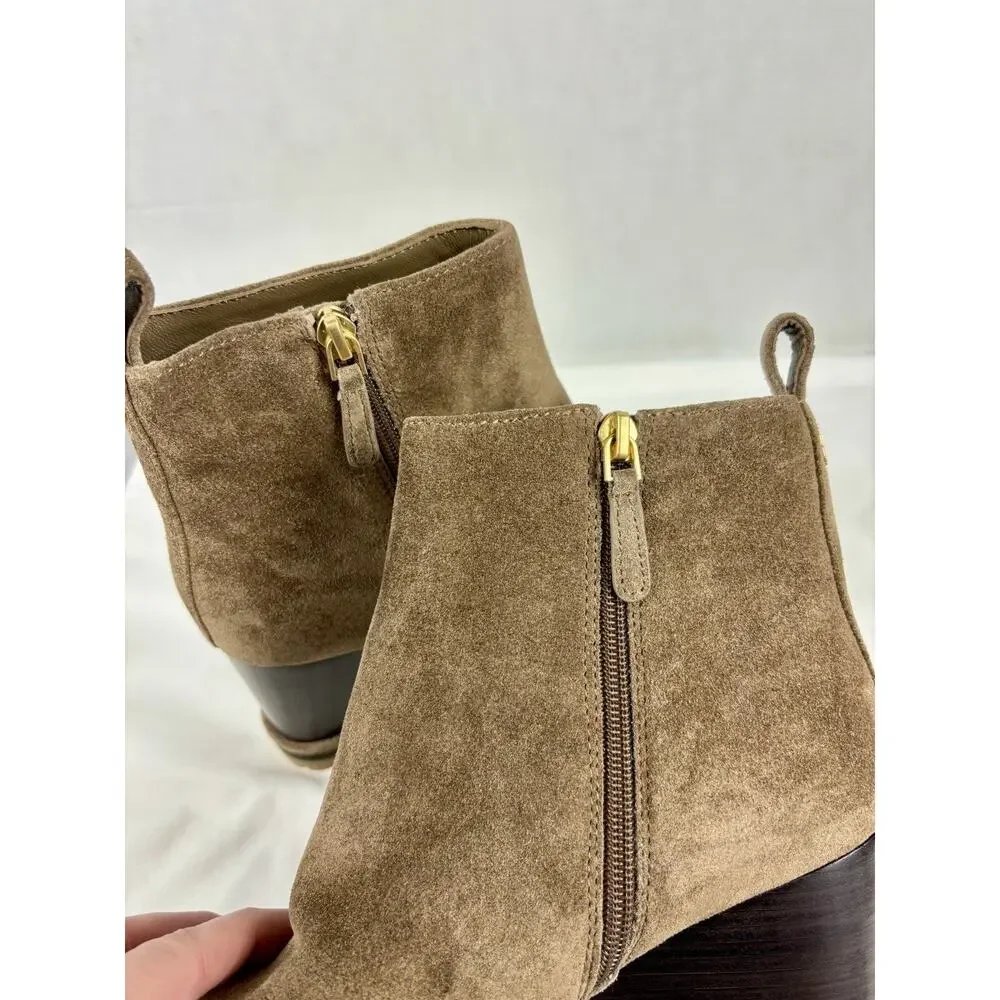 Tory Burch Wedge Boot River Rock Tan Brown Suede 8.5 M Lug Sole